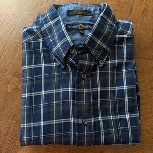 Tommy Hilfiger Shirt‎ Mens Medium Black White Plaid Vintage Short Sleeve Pocket